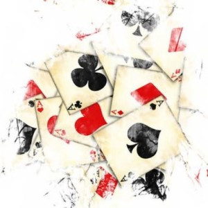 drawing of playing cards in a pile
